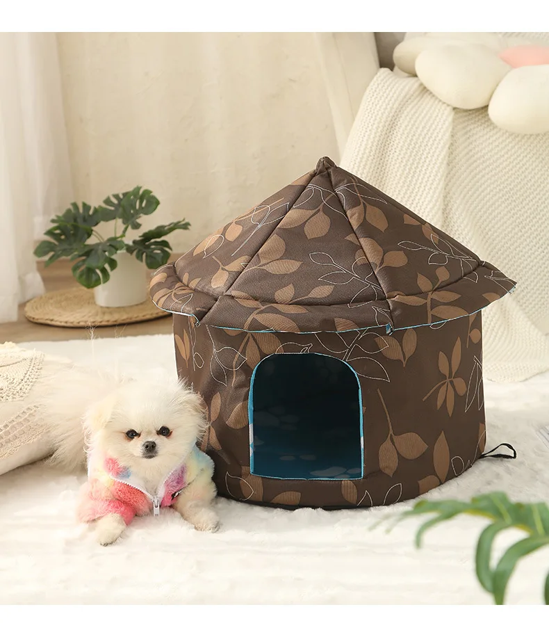 

Kennel Dog House Soft Pet Bed Tent Indoor Outdoor Enclosed Sleeping Nest Basket with Removable Cushion Travel Dog Accessory