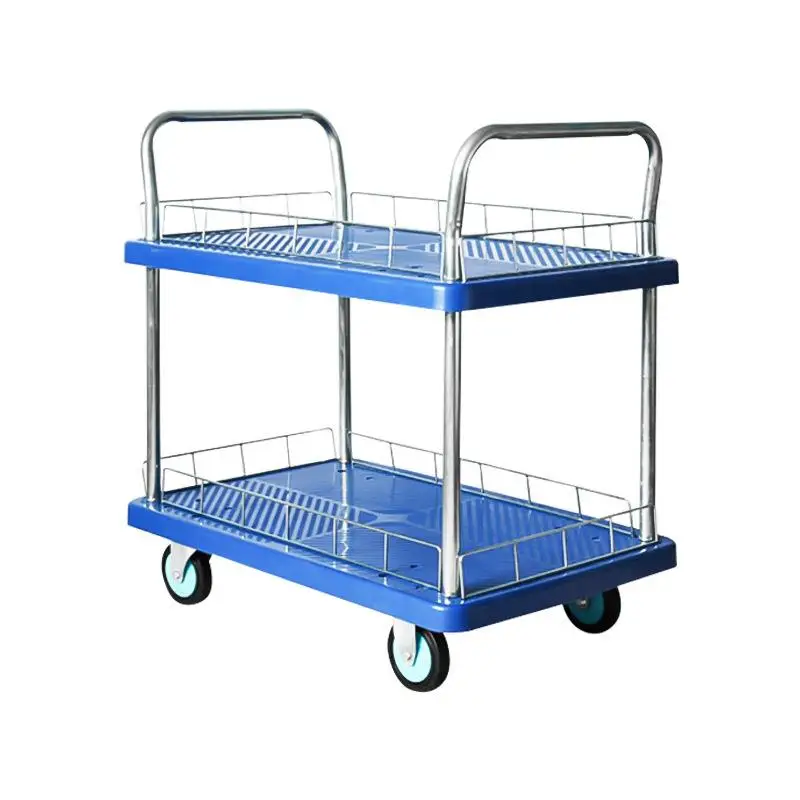 2/3-layer flatbed truck, hand-pushed mobile tool cart, fence trolley, double-layer factory warehouse truck to pull goods