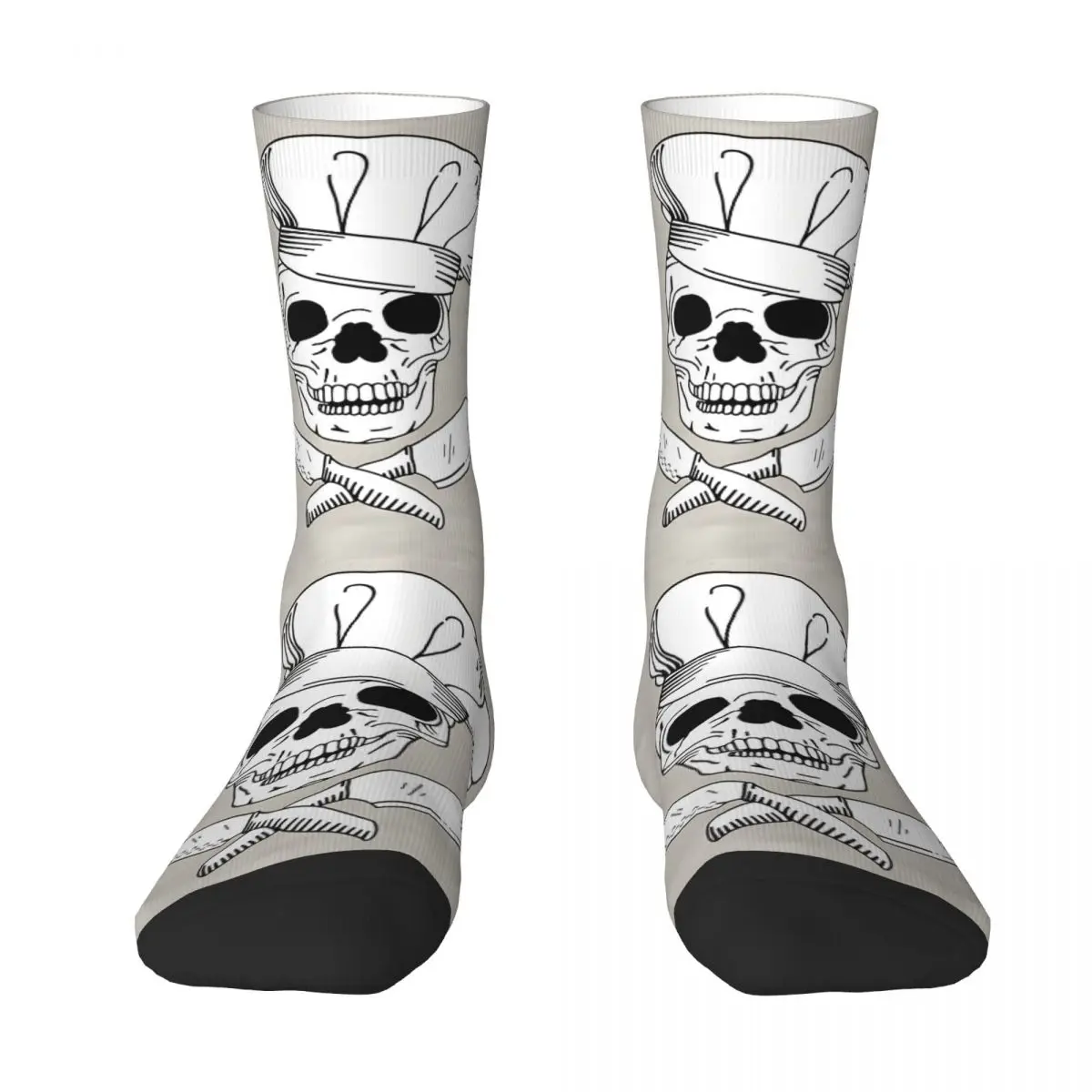 Skull Wearing Hat And Crossed Kitchen Knives Kawaii Socks School Cartoon Pattern Socks