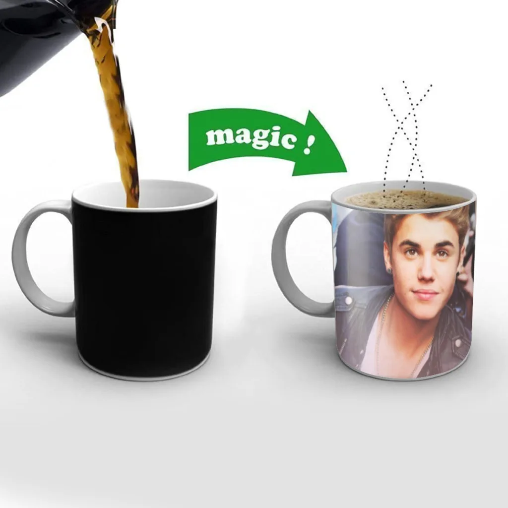 Custom-Justin-Bieber-Coffee Mugs Heat Color Changing Milk Tea Cup For Birthday Gifts Free shipping