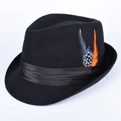 Feathers Fedora Hat Men 2026 Autumn Casual Short Sleeve Fedoras Elegant Gentleman Sombrero Hombre Black British Felt Top Hats