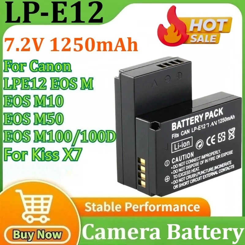 Baterias LP-E12 7.2V 1250mAh para Canon LPE12 EOS M M10 M50 M100 100D para Kiss X7 para Rebel SL1 DSLR Bateria de câmera
