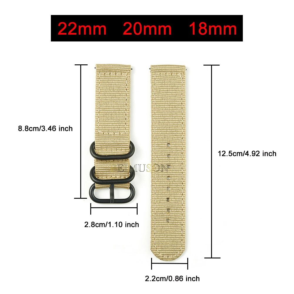 Nylon Watch Band Waterproof Ballistic Nylon One- Military Watch Straps for Men & Women Choice of Color & Width 18mm, 20mm, 22mm