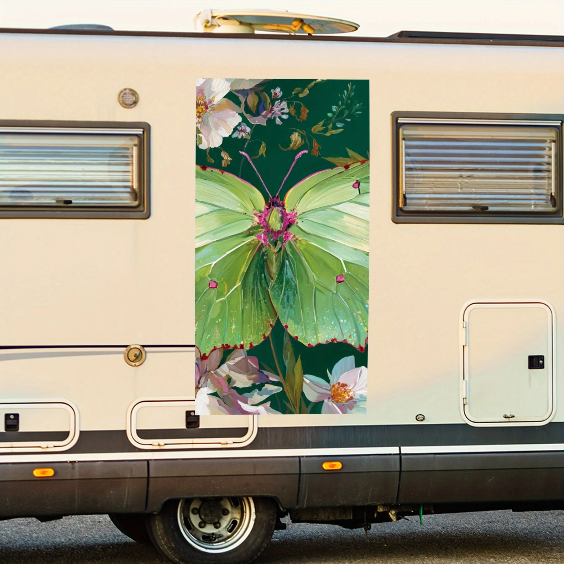 

Виниловая наклейка с зеленым цветком бабочки для двери автомобиля на колесах, водонепроницаемые самоклеящиеся виниловые наклейки, защита автомобиля