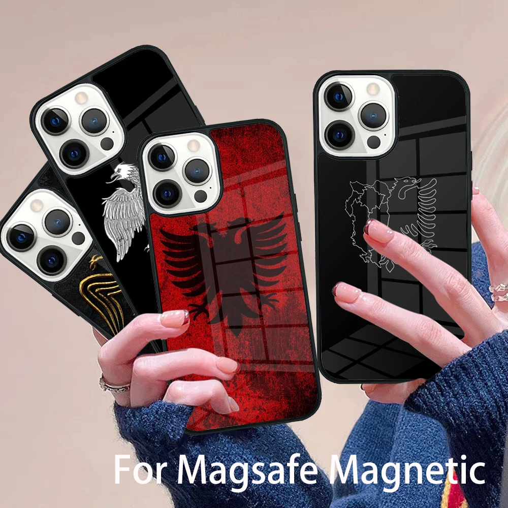 

Albania Flag Eagle Phone Case Magesafe Magnetic Wireless Charge Cover For IPhone 16 11 12 13 14 15 Pro Max Plus Mini