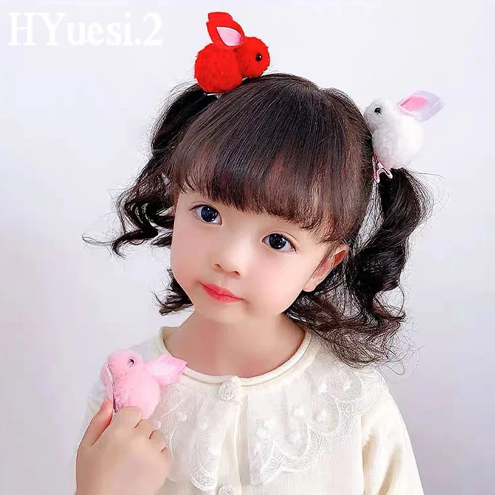 Pince à cheveux de lapin en peluche 3D pour enfants, mini épingles à cheveux Bobby, bec de canard, oreille de lapin en peluche, cadeaux pour bébés