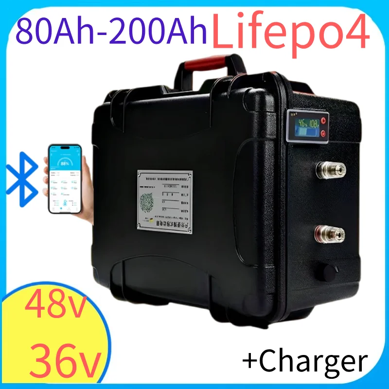 Batterie Lithium LiFePO4 Étanche, 36V, 100Ah, 200Ah, 48V, 150Ah, avec Bluetooth, pour Tricycle, Voiturette de Golf 5000W, avec C