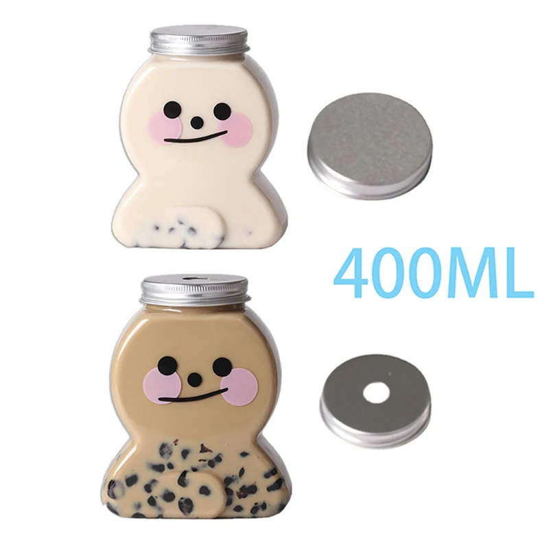 Tasse en plastique bonhomme de neige pour thé au lait à bulles, tasse à boisson de poulet HI, l'horloge transparent, bouteille de jus de dessin animé mignon, 400ml