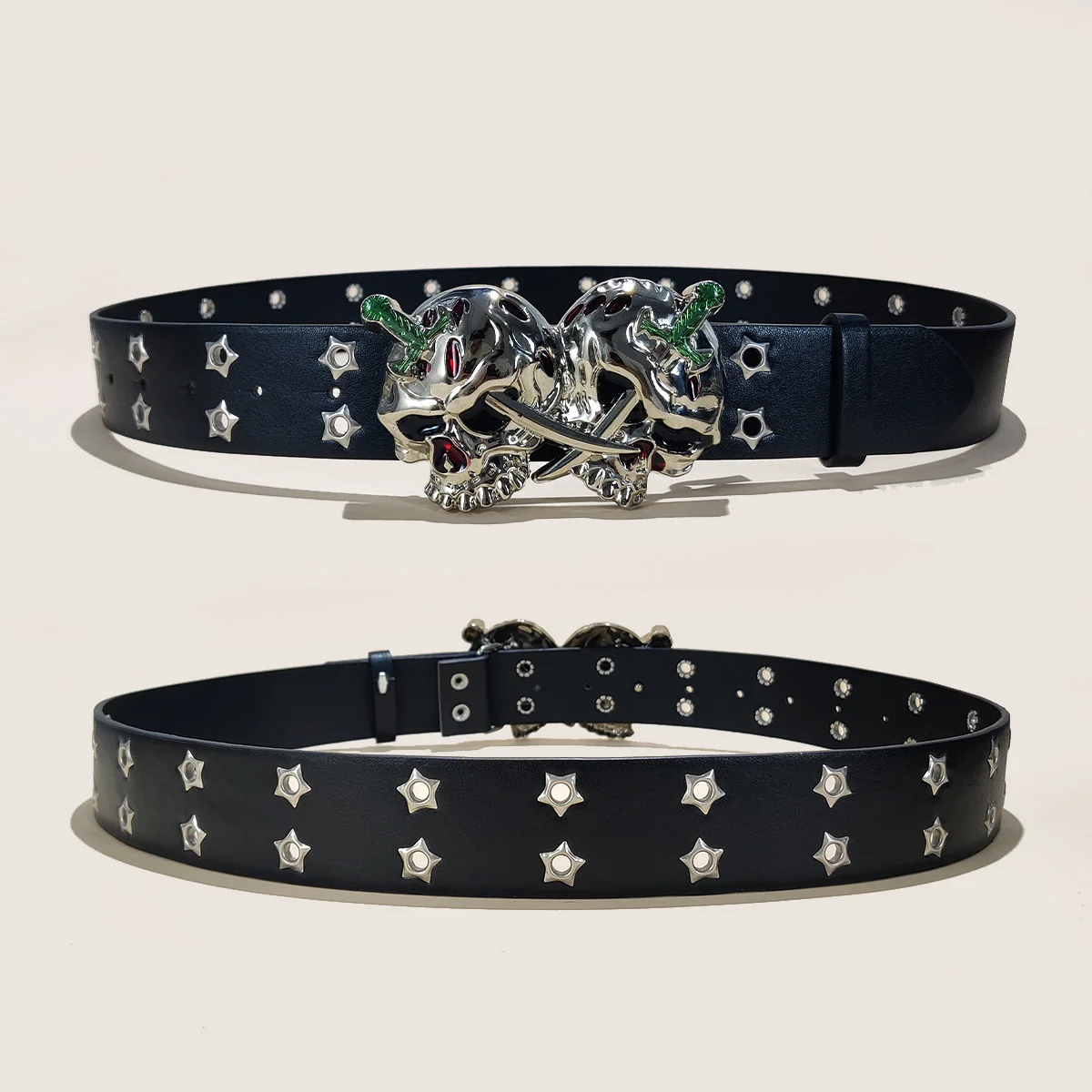 المرأة فاسق الجمجمة حزام Harajuku القوطية Y2K العيينة الهيكل العظمي رئيس الديكور حزام الرجال الفتيات حزام جلد اكسسوارات الهالوين #5