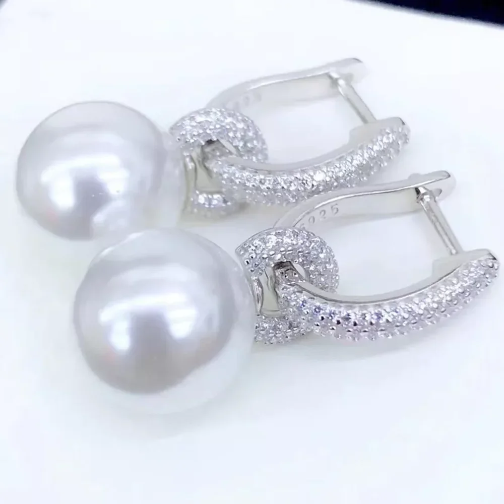 

Gorgeous Earrings AAAA 11-12mm 10-11mm 9-10mm Natural South Sea Round White Pearl Earrings 925S