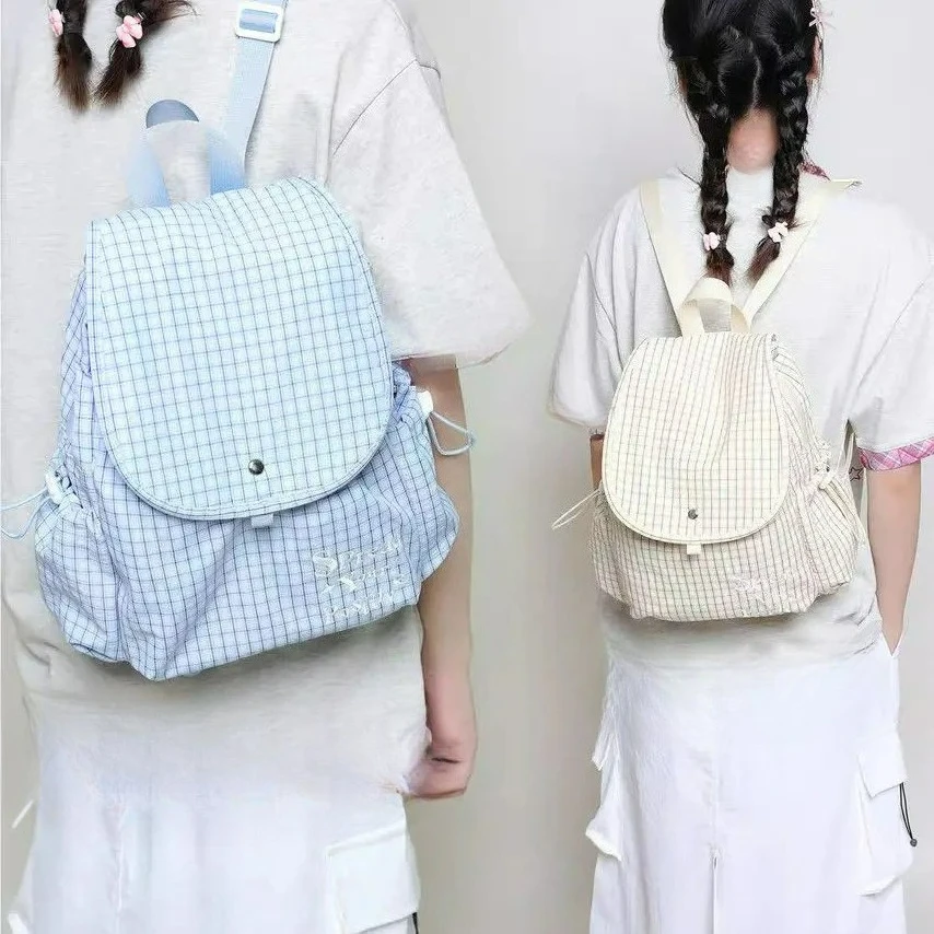 

Female College Student Plaid Canvas Bag Sweet Schoolbag Ins Niche Commuting Travel Backpacks 2025 Checkered Backpack
