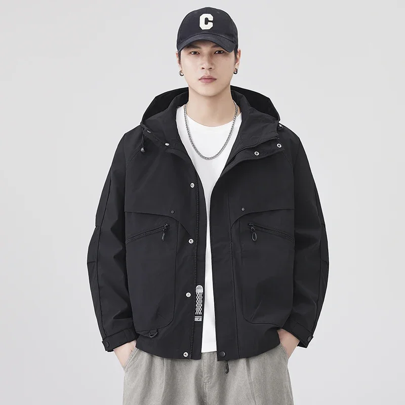 رجل Cityboy معطف ربيع الخريف الرجال في الهواء الطلق موضة فضفاضة عادية Techwear الرياضة مقنعين سترة البضائع سترة اسكواش ملابس خارجية