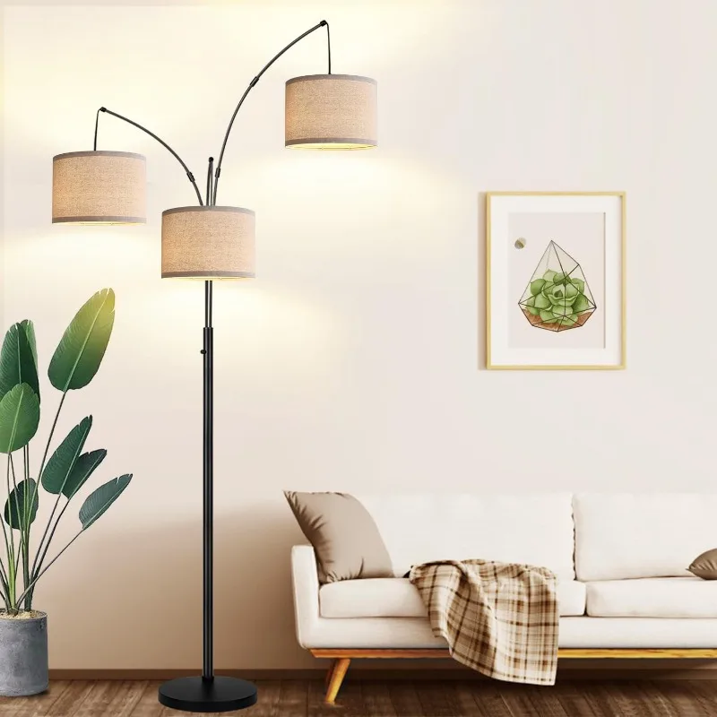 

Dimmable Floor Lamp - 3 Lights Arc Floor Lamps for Living Room, 1000LM Modern Tall Standing Lamp With Beige Shades