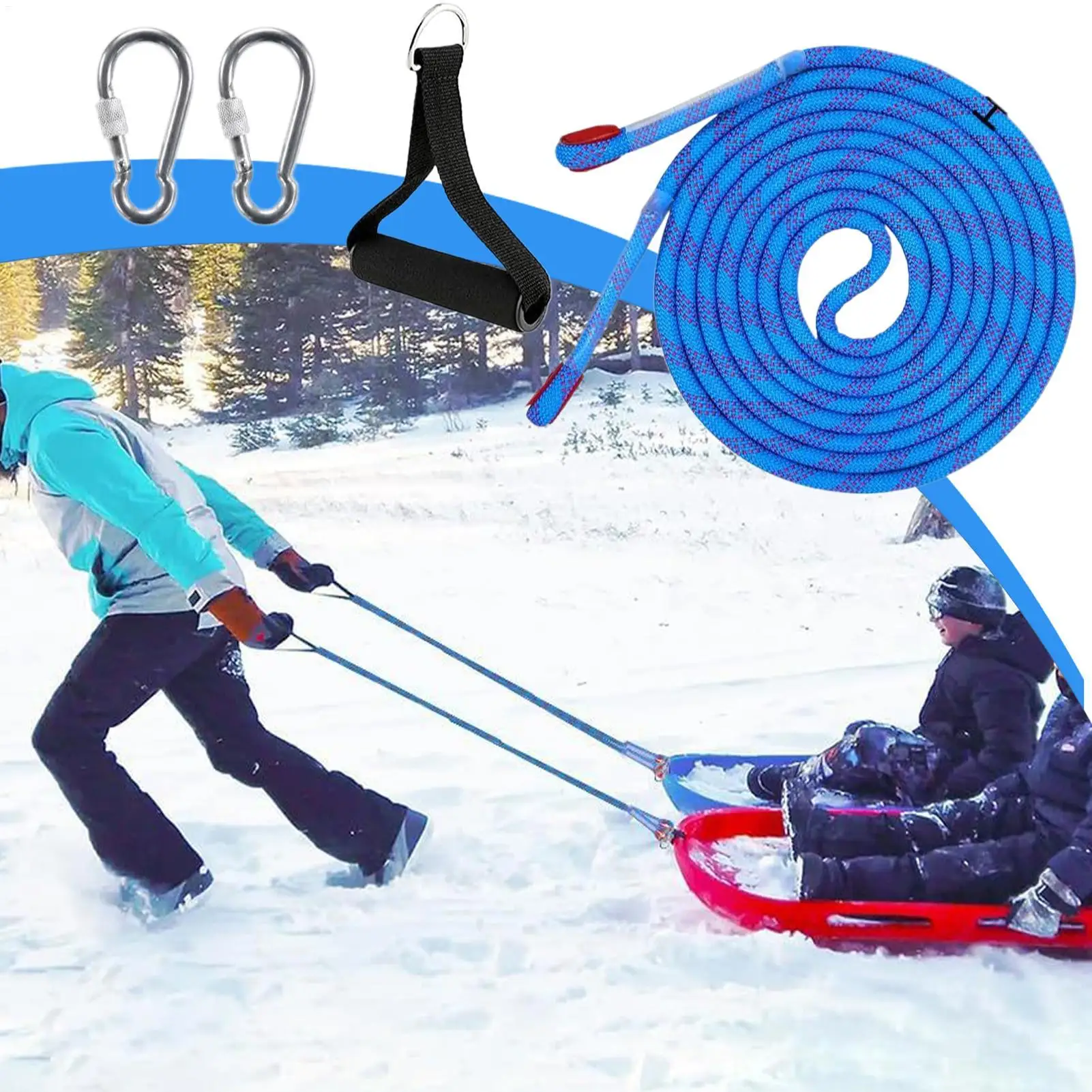 Schlitten-Zugseil für Kinder, 13 Fuß Langes Schneeschlitten-Zugseil mit Karabiner für Kinder-Schlitten