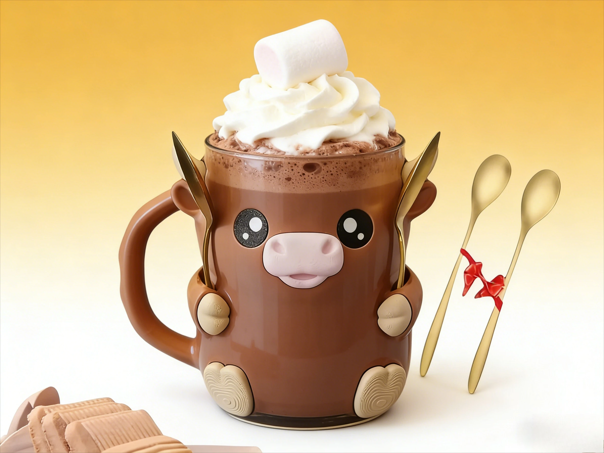 3D Printed Cow Ice Cream Pint Holder with 2 Spoons Fun Cartoon Animal Water Mug Ice Cream Cup for Parties And Gifts