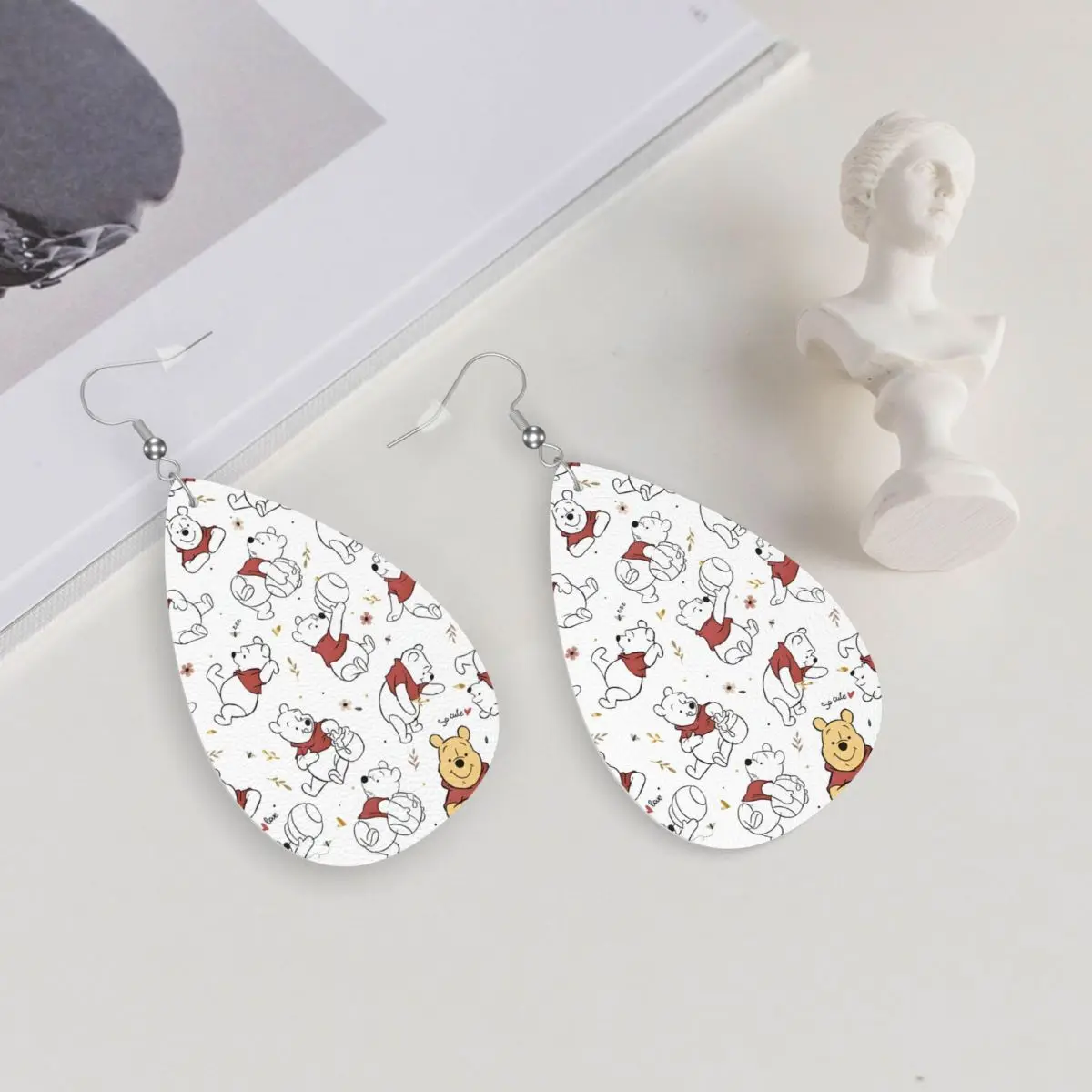 Custom Winnie The Pooh Leather Teardrop Earrings Fashion For Women Jewelry Accessories For Valentine's Day view 5