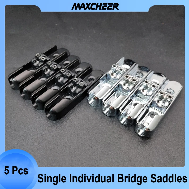 5Pcs Single Individual Bridge Saddles Tailpiece for 4-String Bass Guitar Accessories Parts Musical Instrument Black/Chrome