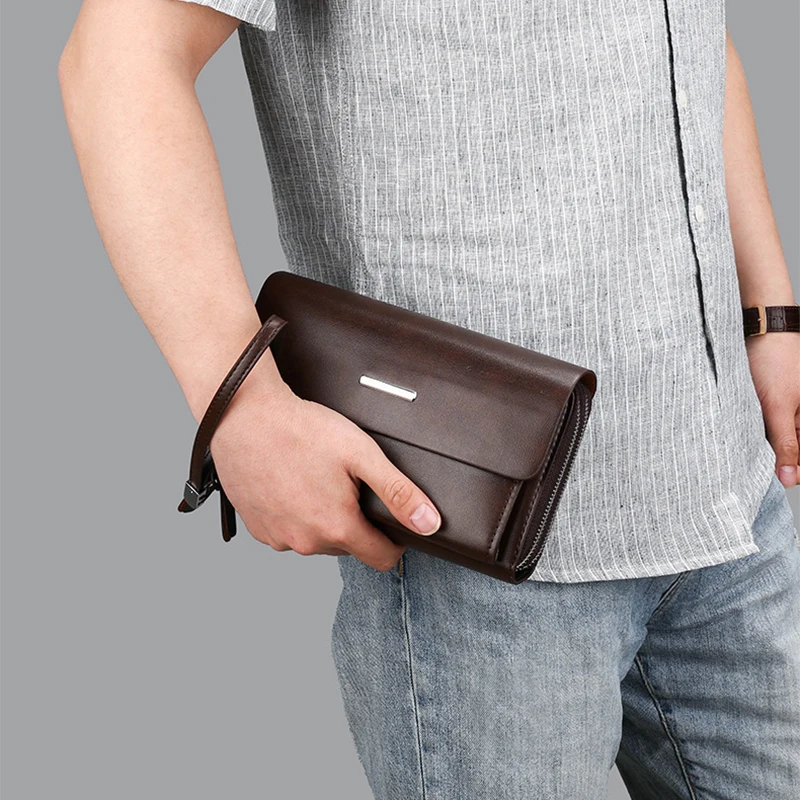 Luxury Clutch Bag for Men PU Leather Pouch Zipper Long Wallet Passcard Holder Phone Pouch Porter Necessaire Bag Male Briefcase