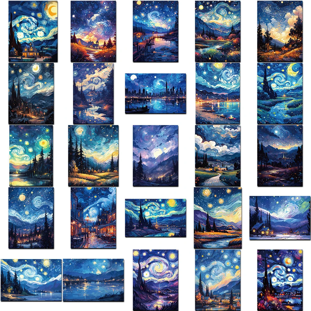 10/30/50pcs Night Sky Oil Painting Stickers Aesthetic Anime Decals DIY Graffiti Phone Case Stationery Laptop Waterproof Sticker