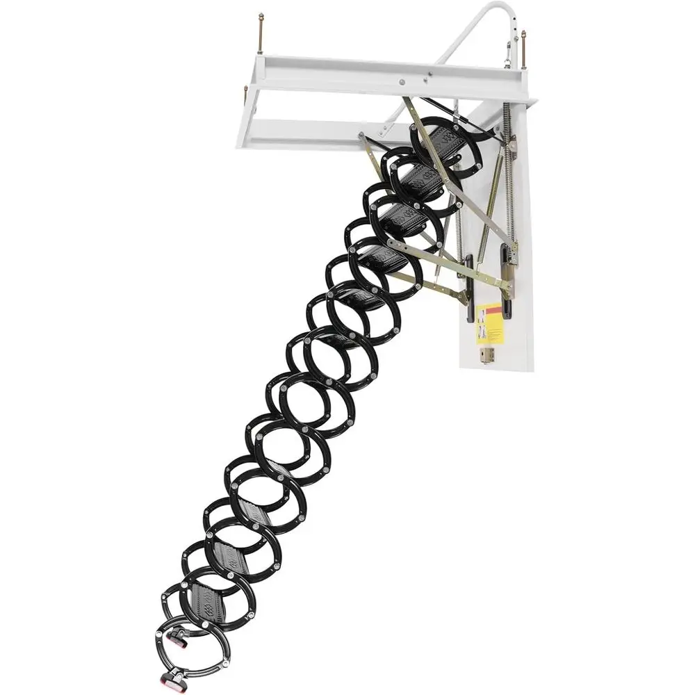 

Выдвижная металлическая чердачная лестница с поручнями - 12-ступенчатая настенная складная лестница для легкого доступа