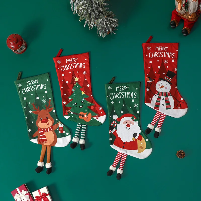 New Christmas Stocking Decorate Santa Claus Elk Snowman Xmas Tree Gift Bag New Year Party Gifts Christmas Sock Fireplace Pendant