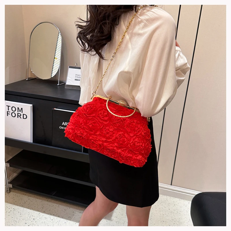 Luxury Satin Floral Bride Party Evening Clutch Bag Women Wedding Purses and Handbags Small Shoulder Chain Bag Designer Bag