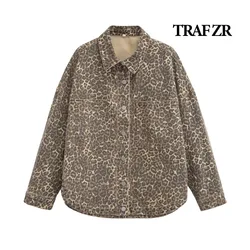 TRAF ZR Lady Jackets Women's Autumn Coat Leopard Print Blouses Jacket Y2k Vintage Top American Vintage Urban Coats New in Coats