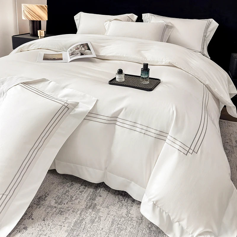 

100S Long-staple Cotton Hotel Style Luxury Embroidery Bedding Set Queen King Duvet Cover Flat/Fitted Bed Sheet Pillowcases 4Pcs