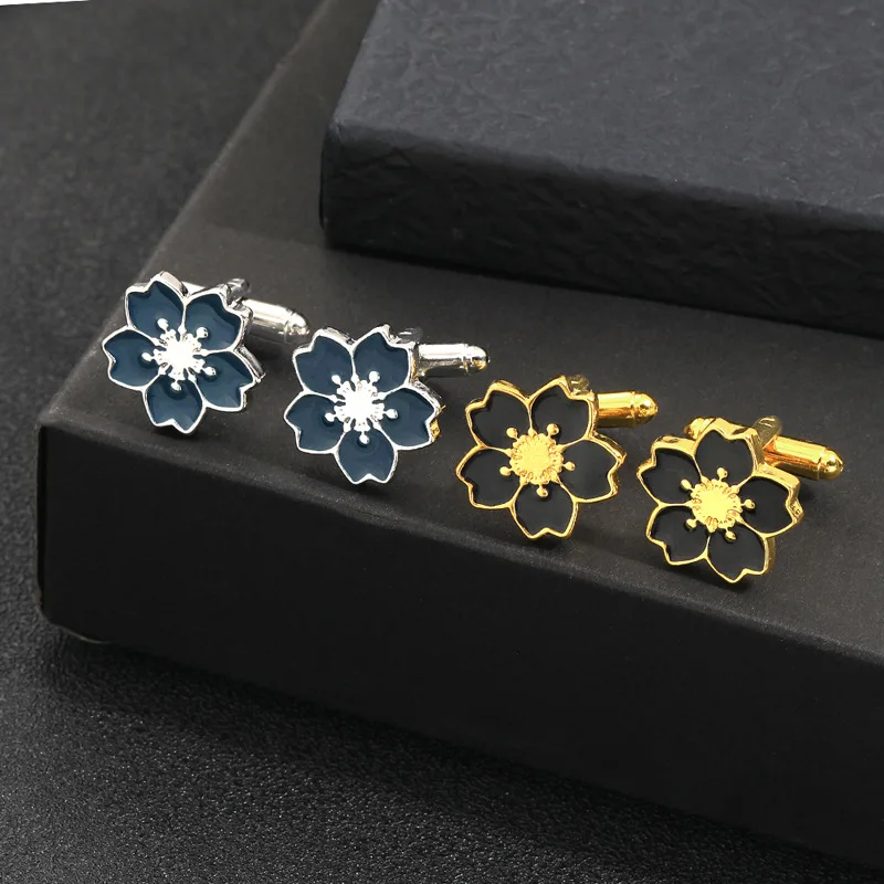 Zinc Alloy Shirt Sleeve Cuff Buttons Chic Cherry Blossom Flower Design Gold Silver Color Cufflinks for Men Women Unique Gifts