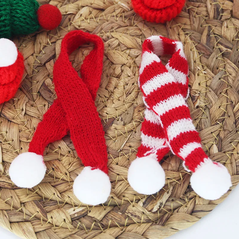 

(5Pcs/bag)20cm Christmas Mini Scarf Landscape Decoration Knitted Finger Scarfs Xmas Tree Hanging Decoration Party Children's Toy