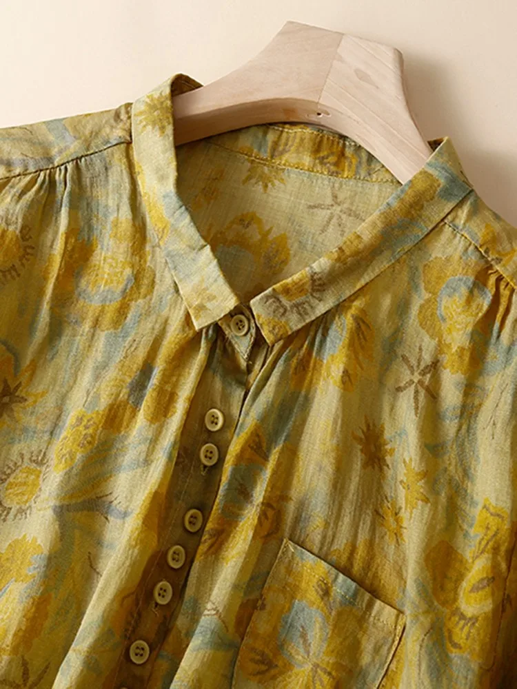 Women Summer Casual Shirts New Arrival 2022 Vintage Style Floral Print Loose Comfortable Female Half Sleeve Tops Shirt B2003