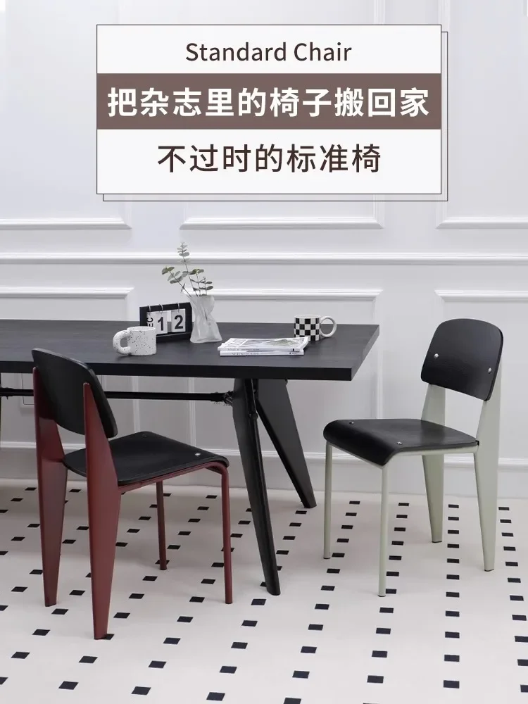 Nordic Designer Dining ChairsVintage Solid Wood BackrestINS Thickened Metal FrameHome Furniture Stools New Arrivals