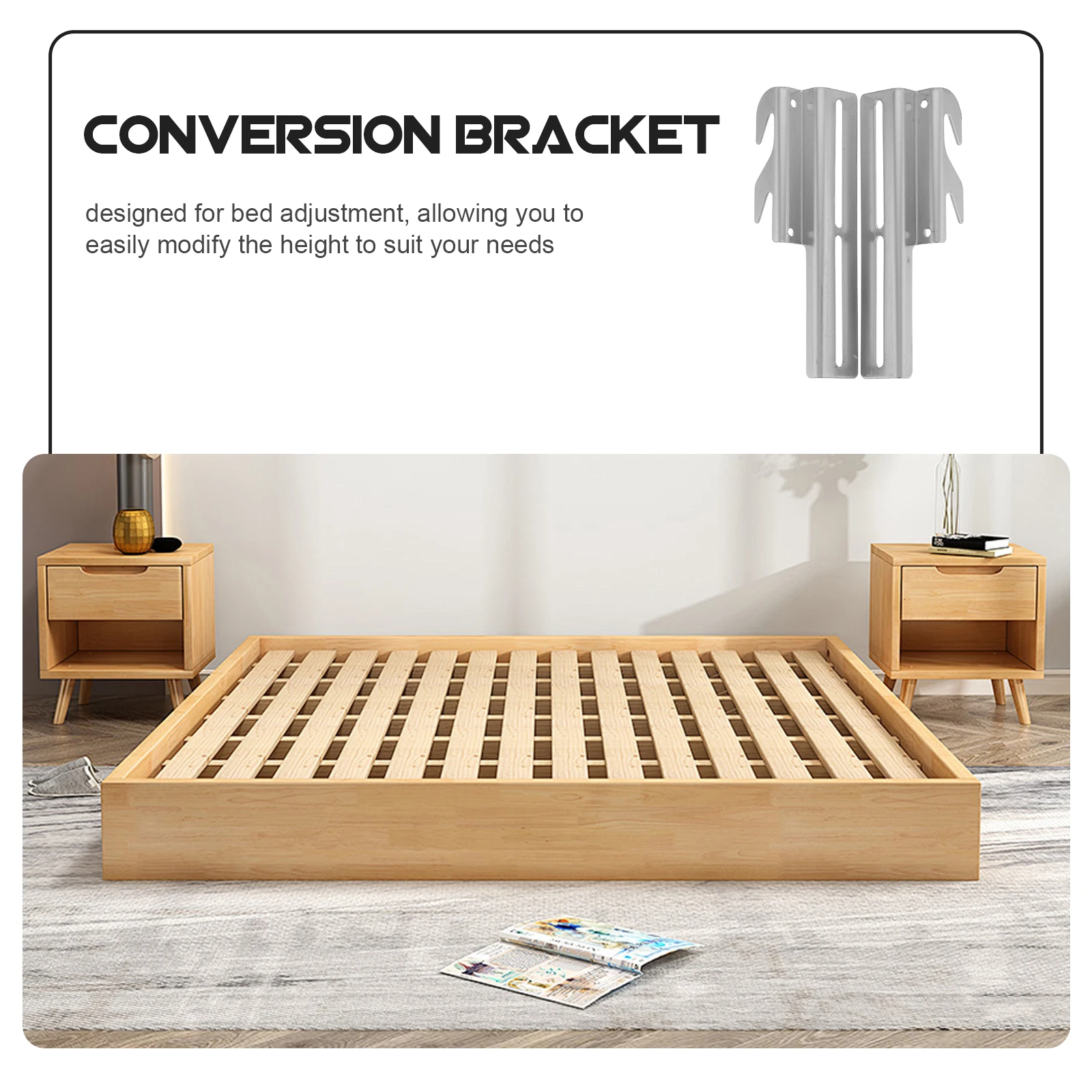 

1 Pair Bed Frame Conversion Brackets Adjustable Height Stainless Steel Easy Install For All Sizes