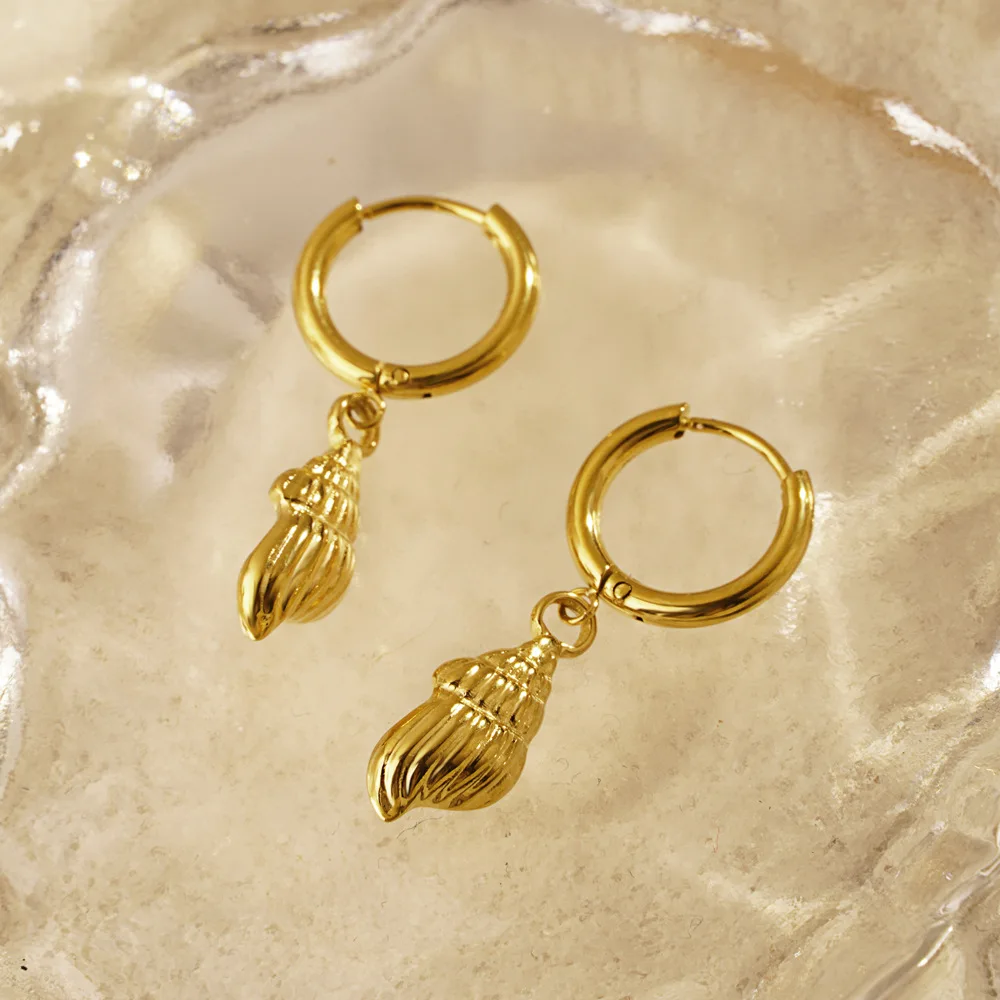Stainless Steel Beach Summer Conch Dolphin Shell Sea Horse Octopus Drop Earrings Delicate Jewelry Gift