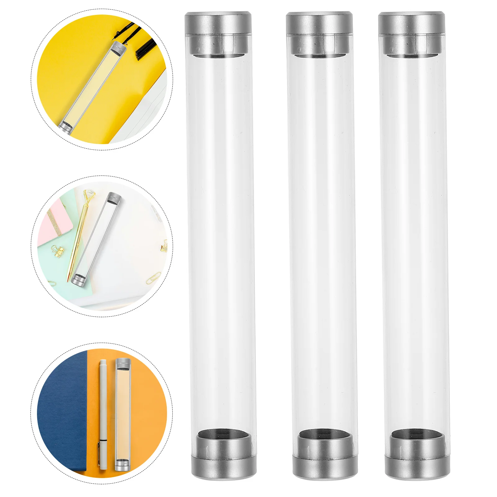 

6 pcs Clear Round Pen Container Case Cylinder Tube Pen Storage Box Transparent Plastic Pencil Organizer For School Office Home