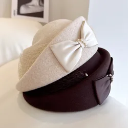 French Australian woolen fashion hat Delicate elegant mesh bow beret high-end women's dinner top hat