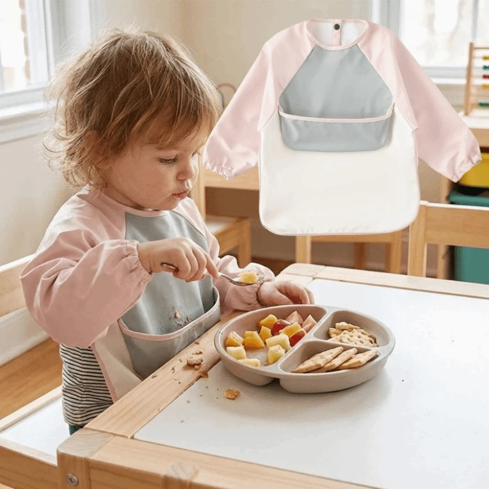 

Однотонный детский нагрудник для кормления, водонепроницаемый, легко моющийся, из ПУ, многоразовый, с длинными рукавами, для младенцев