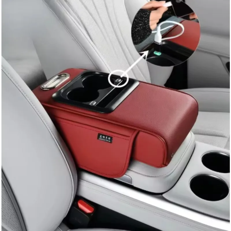 

Car Armrest Storage Box Usb Portcar Armrest Box Booster Pad Port Multi-Function Car Tissue Box with Water Cup Holder Side Pocket
