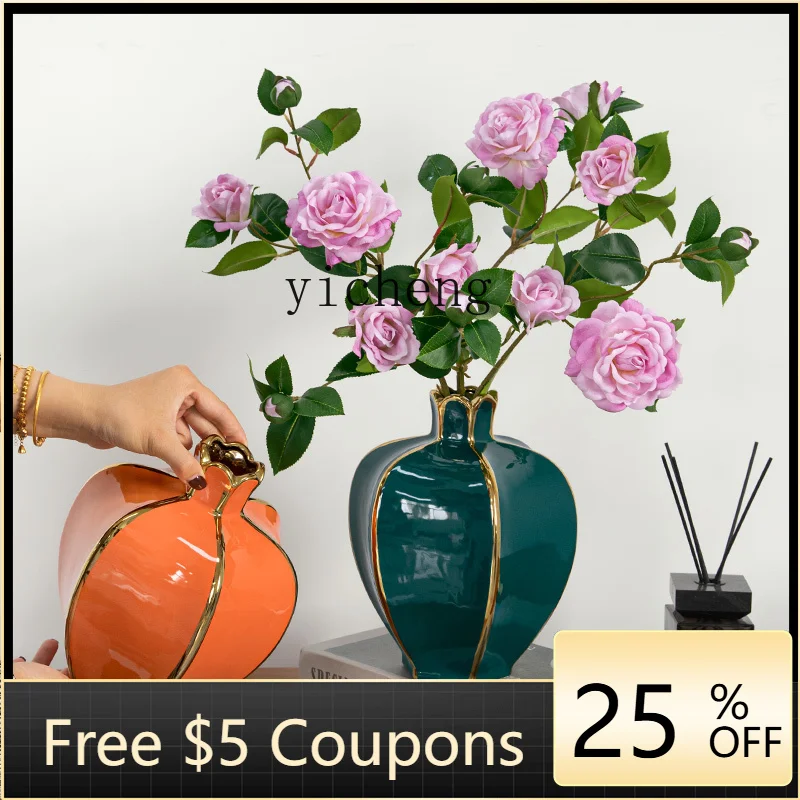 

YFY gold-filled ceramic vase, high-end light luxury flower ornament, modern living room dining table decoration flower utensil