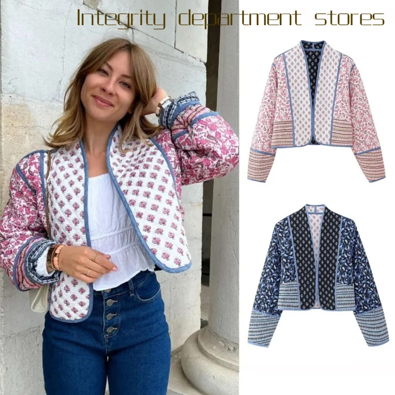 

Trendy Double-Sided Print Loose Stand Collar Cotton Jaet Women's Casual Coat with Hat And kets Long Sve Autumn Windbr...