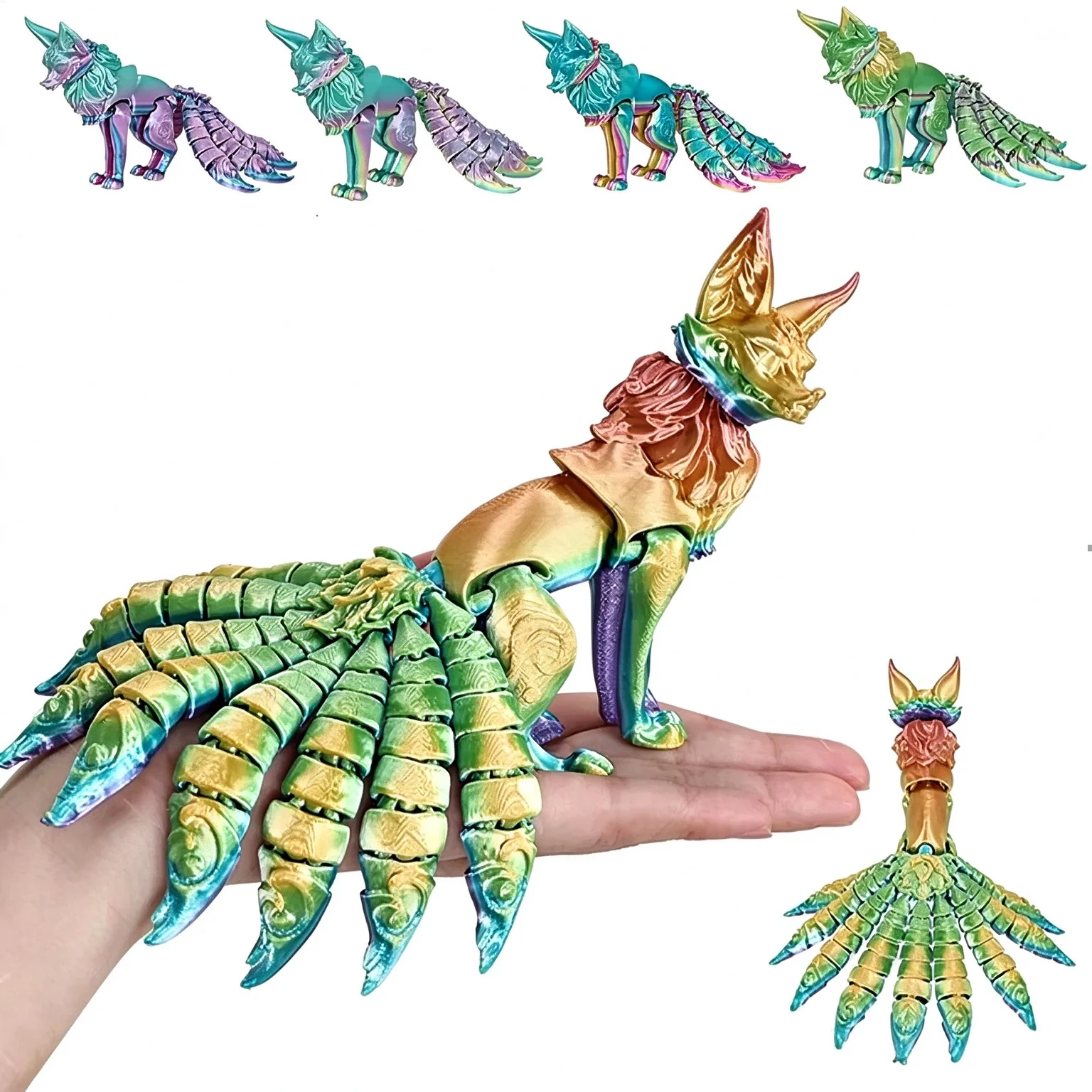3D Printed Multi Joint Movable Model Nine Tailed Fox Action Figure Home Decoration Articulated Animal Figurine New Year Gift