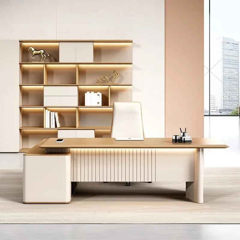 Design Office Owner Wood Modern Desk and Chair Combination President Class Manager Luxury Executive Desk