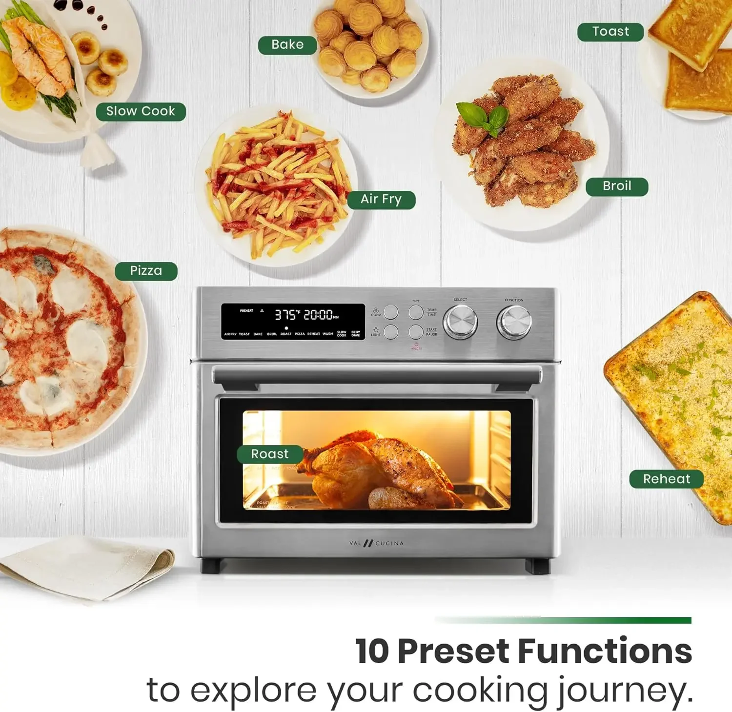 Infrared Heating Air Fryer Toaster Oven, Extra Large Countertop Convection Oven 10-in-1 Combo, 6-Slice Toast, Enamel Baking Pan