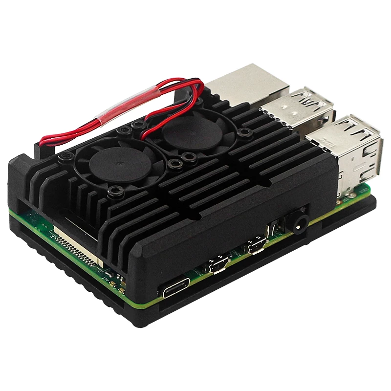 Funda Raspberry Pi 4 Modelo B con Mini ventiladores de refrigeración duales carcasa protectora de refrigeración carcasa de aleación de aluminio carcasa de refrigeración para RPi 4 4B