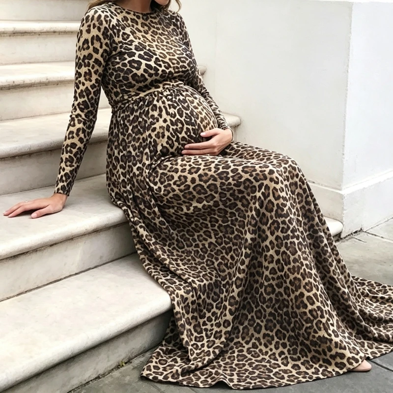 maternity-maxi-dress-for-pregnant-women-long-sleeve-animal-print-high-waist-pull-on-design-for-daily-casual-wear-a2ub