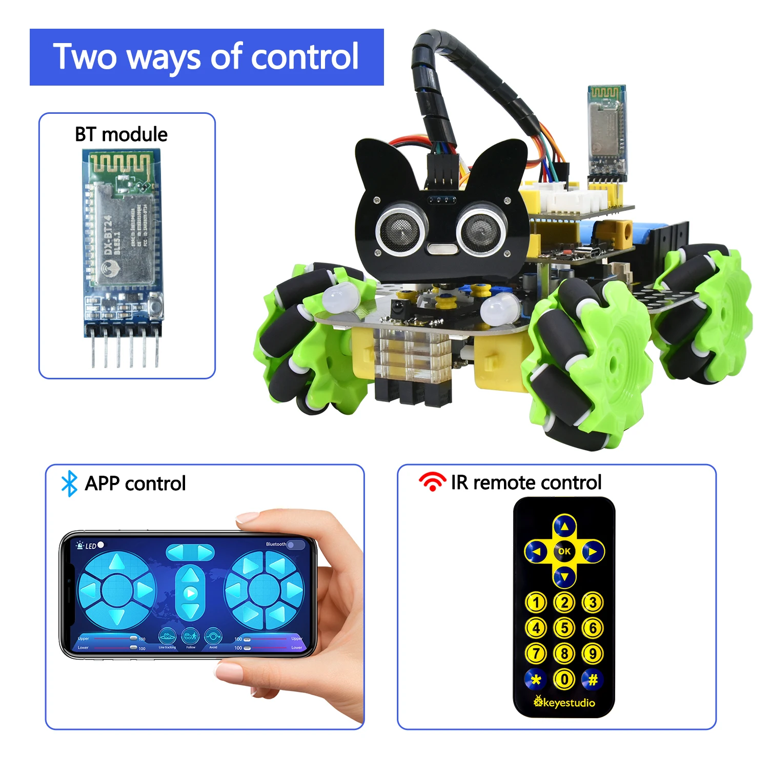 Keyestudio 4WD Mecanum Wheel Robot Car Kit for Arduino UNO Omni-directional Smart Vehicle with Bluetooth App Control Ultrasonic