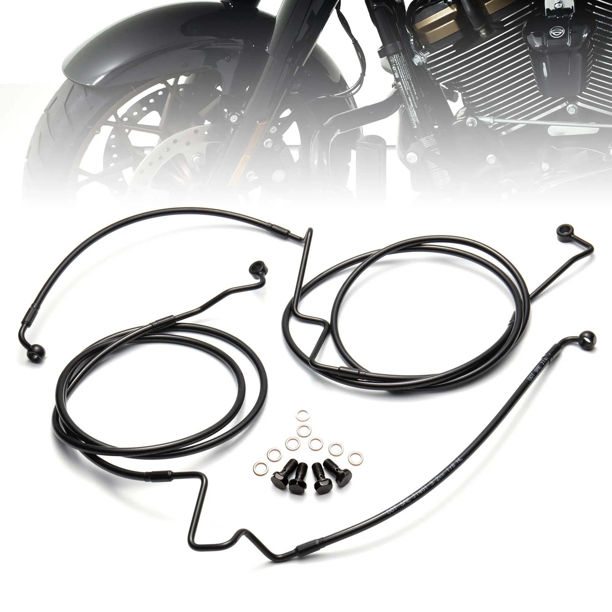

Touring Dual Front Lower Brake Lines for Harley 2014-Later Road King Street Glide Road Glide Electra Glide Ultra Glide with ABS
