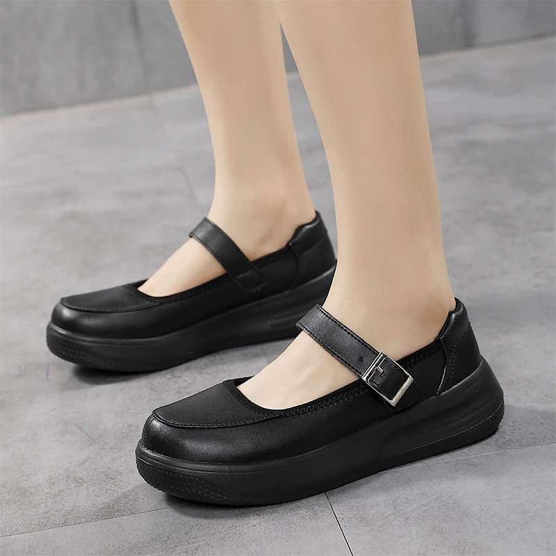 

Черные туфли Мэри Джейн - легкие рабочие туфли с мягкой подошвой, противоскользящей толстой подошвой и неглубоким носком - обувь для мам