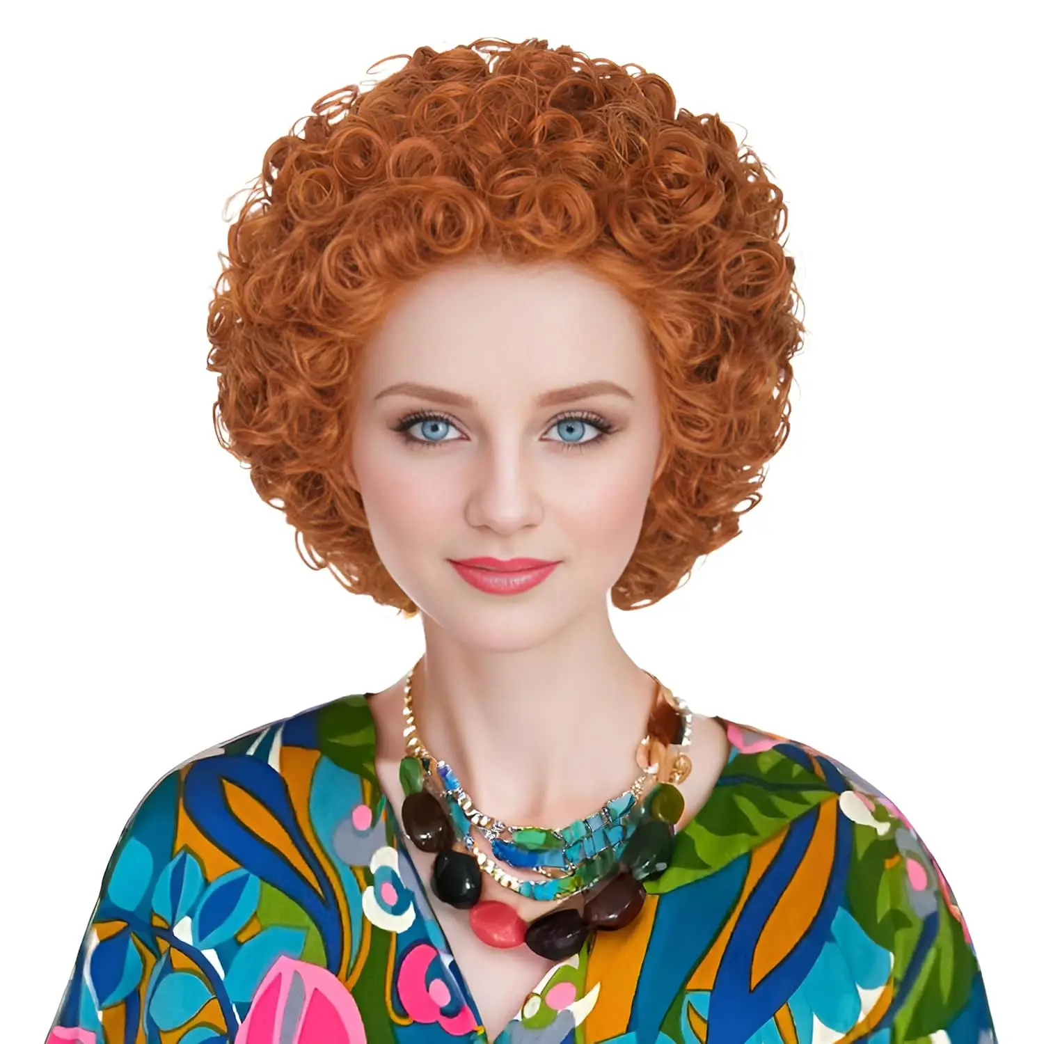 

Roper Wig Women Short Red Curly Afro Wig Cosplay Party Wig Red Orange Curly Wig for Mrs Roper Costume Landlady Annie