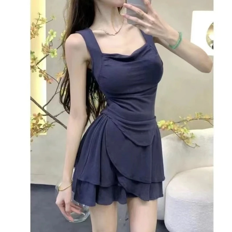 Pure Libido Hottie Irregularity Camisole Female Summer New Temperament High Waist A-line Skirt Two-piece Advanced Little Fellow